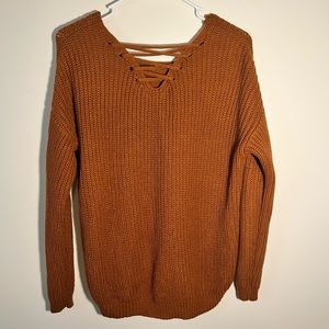 No boundaries Brown Lace Up Hi Low Pullover Knit Sweater Girls Size L (11-13)